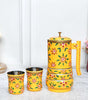 Handmade Rajasthani Hand-Painted Yellow Floral Metal Water Jug Set with 2 Glasses – Traditional Indian Drinkware for Home & Gifting (BLACKLUXE CRAFTS) - BLACKLUXECRAFTS
