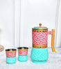 Handmade Rajasthani Hand-Painted Pink & Turquoise Floral Metal Water Jug Set with 2 Glasses – Traditional Indian Drinkware & Home Décor (BLACKLUXE CRAFTS) - BLACKLUXECRAFTS