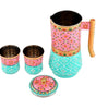Handmade Rajasthani Hand-Painted Pink & Turquoise Floral Metal Water Jug Set with 2 Glasses – Traditional Indian Drinkware & Home Décor (BLACKLUXE CRAFTS) - BLACKLUXECRAFTS