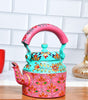 Handmade Rajasthani Hand-Painted Pink & Turquoise Floral Metal Decorative Kettle – Ethnic Indian Teapot for Home Décor & Gifting (BLACKLUXE CRAFTS) - BLACKLUXECRAFTS