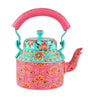 Handmade Rajasthani Hand-Painted Pink & Turquoise Floral Metal Decorative Kettle – Ethnic Indian Teapot for Home Décor & Gifting (BLACKLUXE CRAFTS) - BLACKLUXECRAFTS