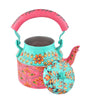 Handmade Rajasthani Hand-Painted Pink & Turquoise Floral Metal Decorative Kettle – Ethnic Indian Teapot for Home Décor & Gifting (BLACKLUXE CRAFTS) - BLACKLUXECRAFTS