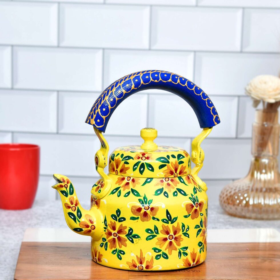 Handmade Rajasthani Hand-Painted Yellow Floral Metal Decorative Kettle – Ethnic Indian Teapot for Home, Kitchen & Café Décor
(BLACKLUXE CRAFTS) - BLACKLUXECRAFTS