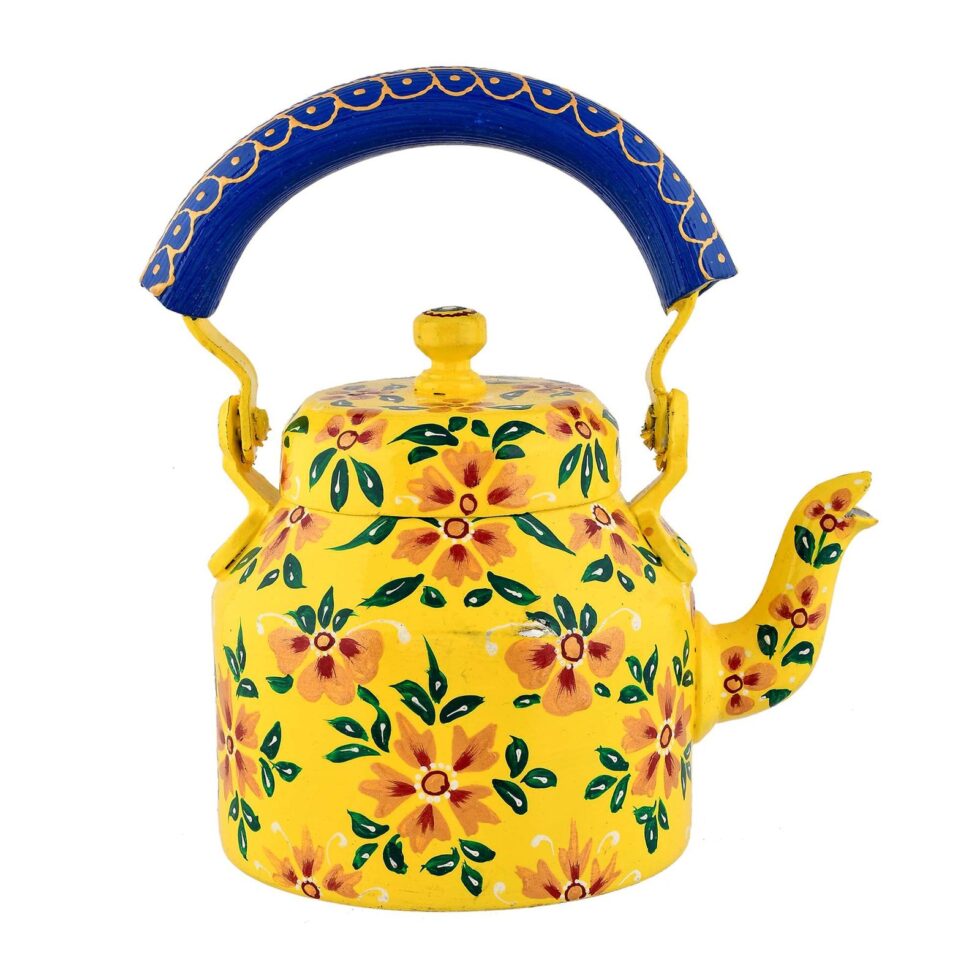 Handmade Rajasthani Hand-Painted Yellow Floral Metal Decorative Kettle – Ethnic Indian Teapot for Home, Kitchen & Café Décor
(BLACKLUXE CRAFTS) - BLACKLUXECRAFTS