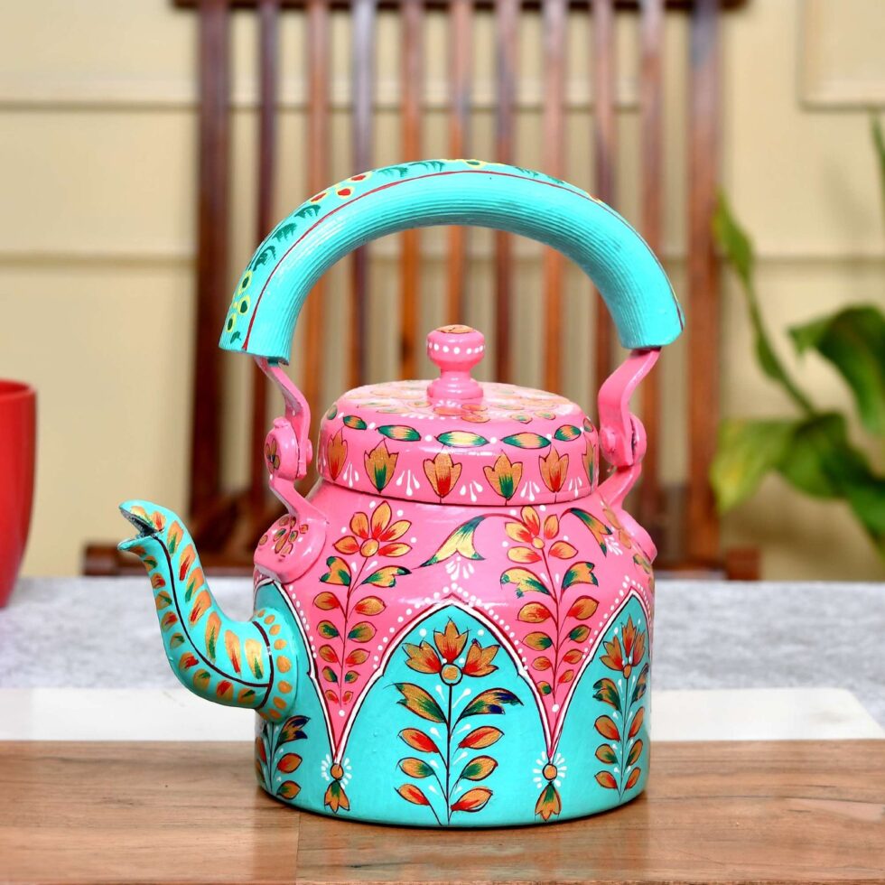 Hand-Painted Decorative Tea Kettle – Colorful Indian Floral Art, Vintage Tableware, Boho Home Decor Gift (BLACKLUXE CRAFTS) - BLACKLUXECRAFTS