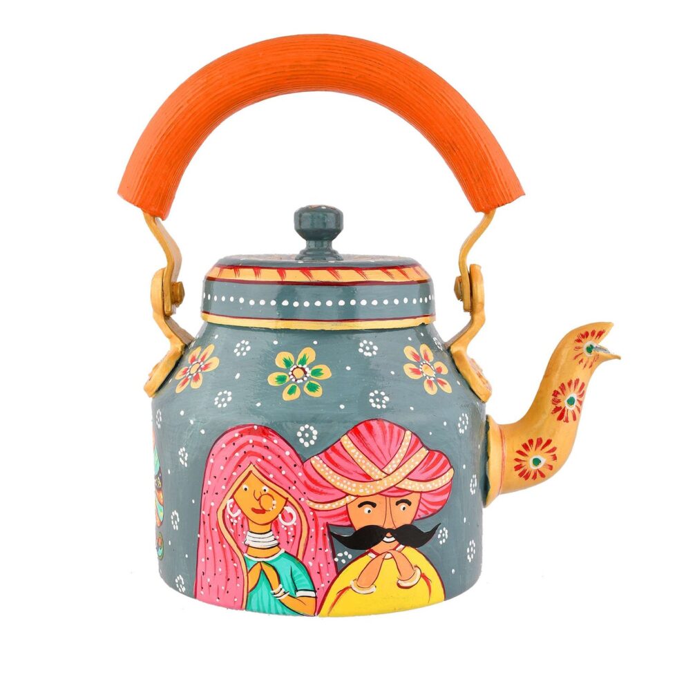 Hand-Painted Rajasthani Tea Kettle – Indian Folk Art Decorative Vintage Kettle, Ethnic Boho Home Décor Gift (BLACKLUXE CRAFTS) - BLACKLUXECRAFTS