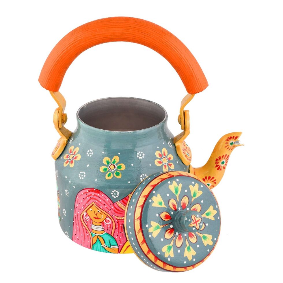 Hand-Painted Rajasthani Tea Kettle – Indian Folk Art Decorative Vintage Kettle, Ethnic Boho Home Décor Gift (BLACKLUXE CRAFTS) - BLACKLUXECRAFTS