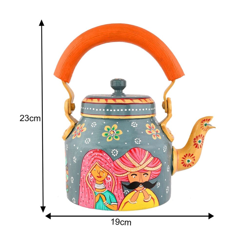 Hand-Painted Rajasthani Tea Kettle – Indian Folk Art Decorative Vintage Kettle, Ethnic Boho Home Décor Gift (BLACKLUXE CRAFTS) - BLACKLUXECRAFTS