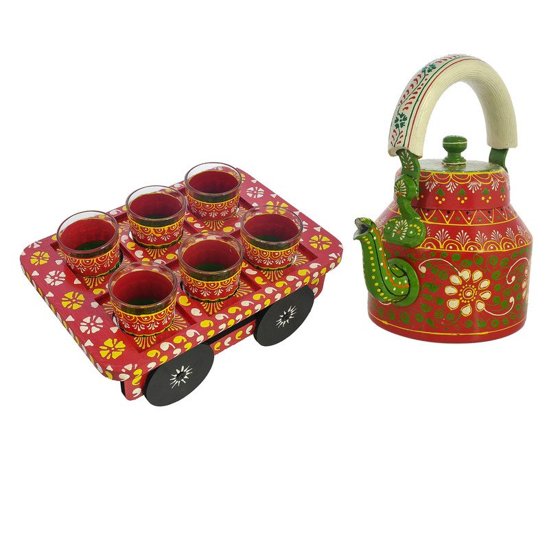 Hand-Painted Tea Kettle with Glasses & Cart Tray – Indian Vintage Chai Set, Ethnic Boho Home Décor & Gift
(BLACKLUXE CRAFTS) - BLACKLUXECRAFTS