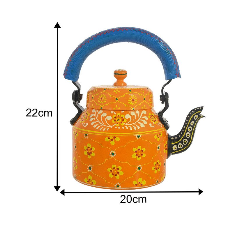 Hand-Painted Orange Tea Kettle with Glasses & Wooden Cart Tray – Indian Chai Set, Colorful Boho Home Décor & Gift
(BLACKLUXE CRAFTS) - BLACKLUXECRAFTS