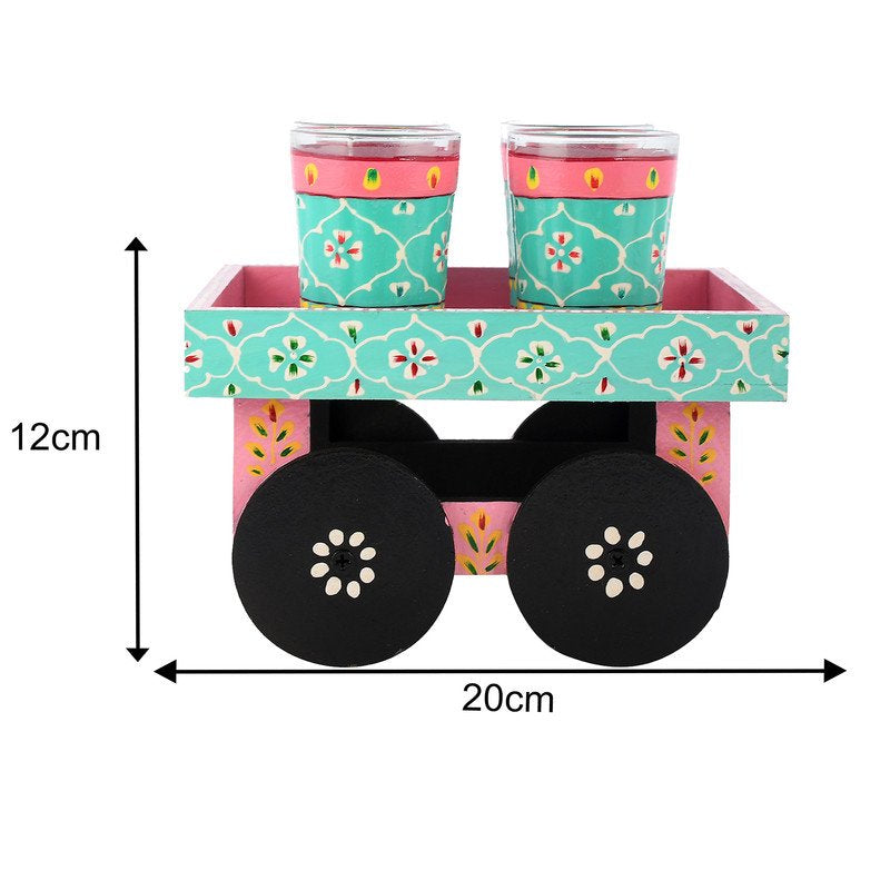Hand-Painted Indian Tea Set with Kettle, 4 Glasses & Wooden Cart Holder – Pink & Turquoise Ethnic Kitchen & Home Décor
(BLACKLUXE CRAFTS) - BLACKLUXECRAFTS