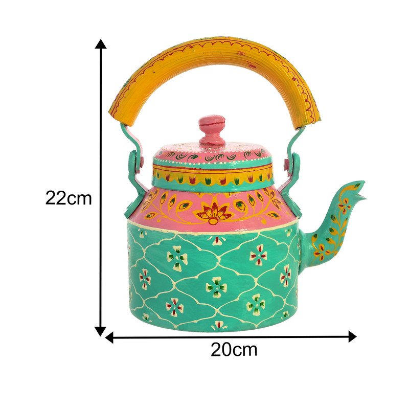 Hand-Painted Indian Tea Set with Kettle, 4 Glasses & Wooden Cart Holder – Pink & Turquoise Ethnic Kitchen & Home Décor
(BLACKLUXE CRAFTS) - BLACKLUXECRAFTS