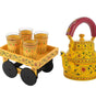 Hand-Painted Yellow Indian Tea Set with Kettle, 4 Glasses & Wooden Cart Holder – Traditional Ethnic Kitchen & Home Décor
(BLACKLUXE CRAFTS) - BLACKLUXECRAFTS