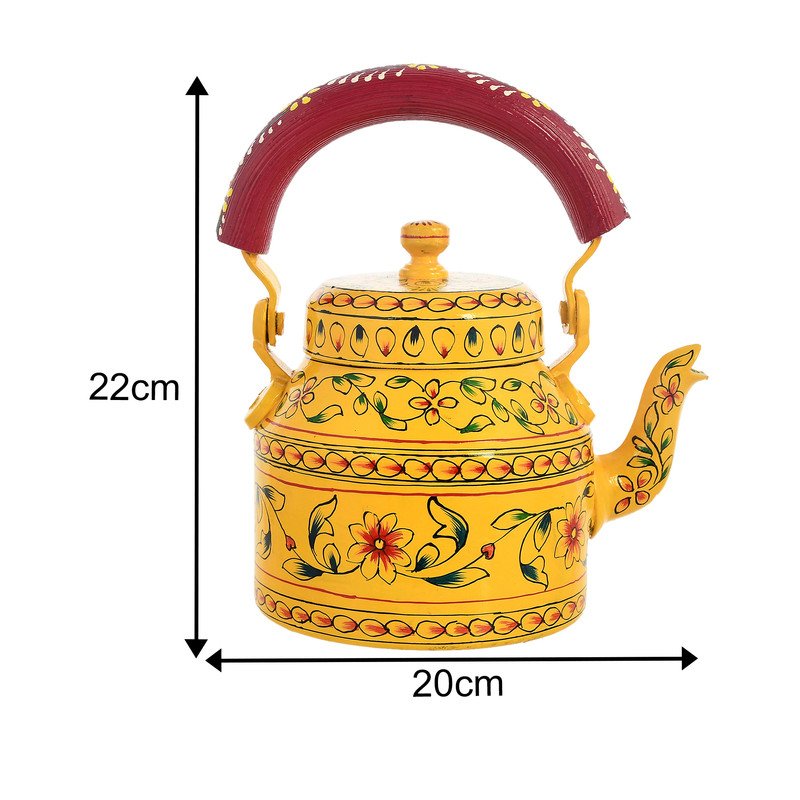 Hand-Painted Yellow Indian Tea Set with Kettle, 4 Glasses & Wooden Cart Holder – Traditional Ethnic Kitchen & Home Décor
(BLACKLUXE CRAFTS) - BLACKLUXECRAFTS