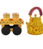 Hand-Painted Yellow Indian Tea Set with Kettle, 4 Glasses & Wooden Cart Holder – Traditional Ethnic Kitchen & Home Décor
(BLACKLUXE CRAFTS) - BLACKLUXECRAFTS