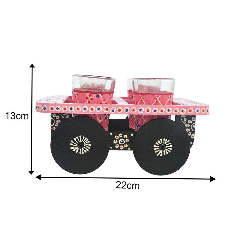 Hand-Painted Pink Indian Tea Set with Kettle, 4 Glasses & Wooden Cart Holder – Ethnic Handmade Kitchen & Home Décor
(BLACKLUXE CRAFTS) - BLACKLUXECRAFTS