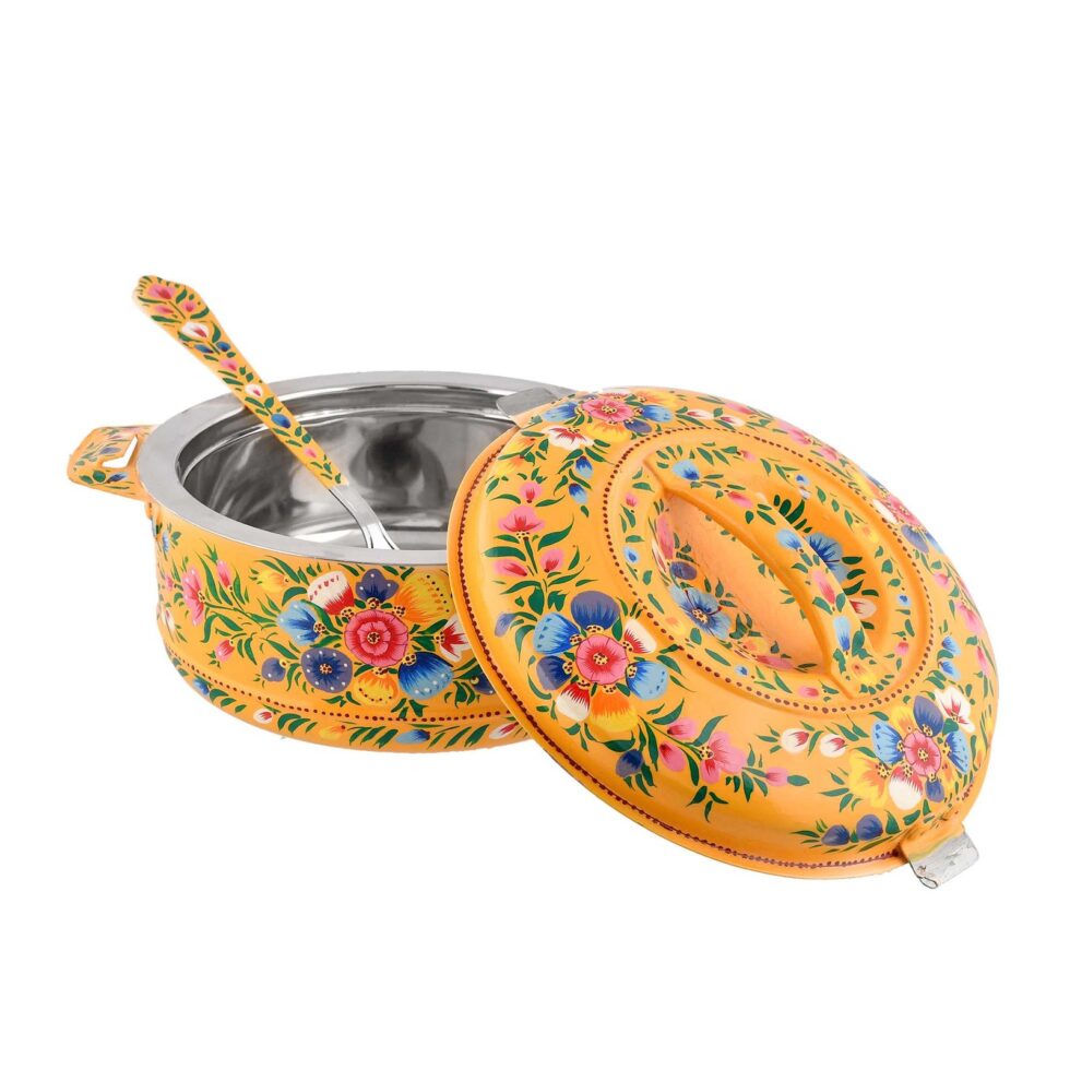 Hand-Painted Yellow Floral Serving Bowl with Lid & Spoon – Traditional Indian Handmade Tableware
(BLACKLUXE CRAFTS) - BLACKLUXECRAFTS