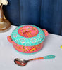 Hand-Painted Pink & Turquoise Floral Serving Bowl with Lid & Spoon – Traditional Indian Handmade Tableware
(BLACKLUXE CRAFTS) - BLACKLUXECRAFTS