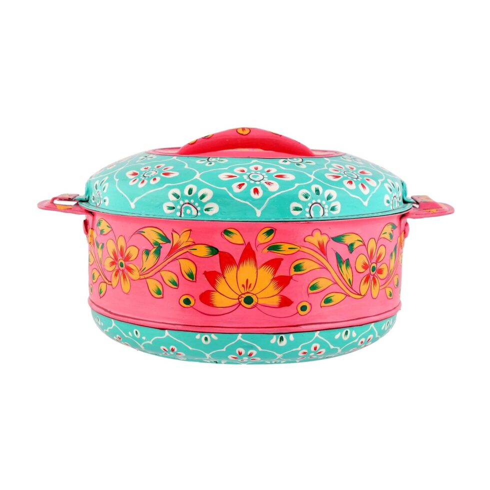 Hand-Painted Pink & Turquoise Floral Serving Bowl with Lid & Spoon – Traditional Indian Handmade Tableware
(BLACKLUXE CRAFTS) - BLACKLUXECRAFTS