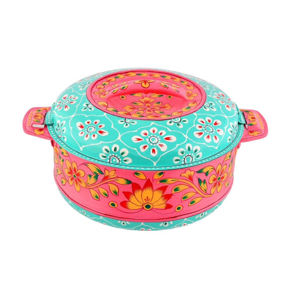 Hand-Painted Pink & Turquoise Floral Serving Bowl with Lid & Spoon – Traditional Indian Handmade Tableware
(BLACKLUXE CRAFTS) - BLACKLUXECRAFTS