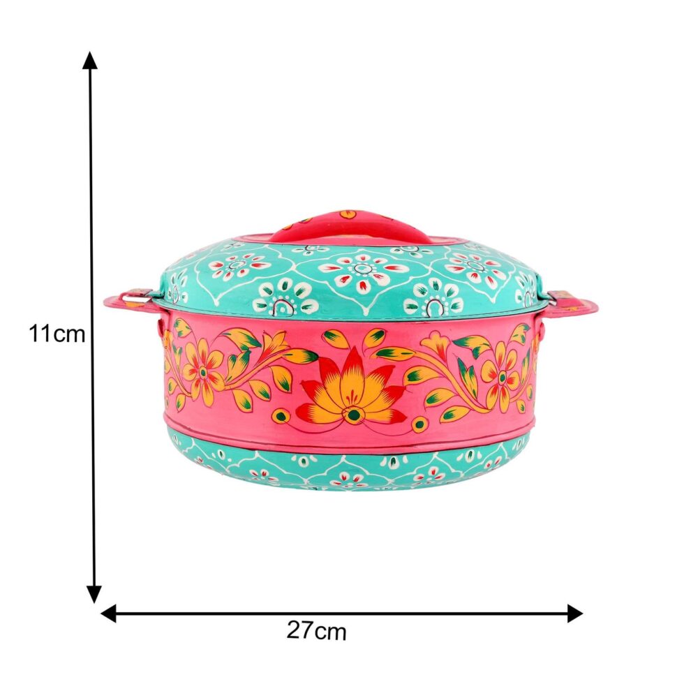 Hand-Painted Pink & Turquoise Floral Serving Bowl with Lid & Spoon – Traditional Indian Handmade Tableware
(BLACKLUXE CRAFTS) - BLACKLUXECRAFTS