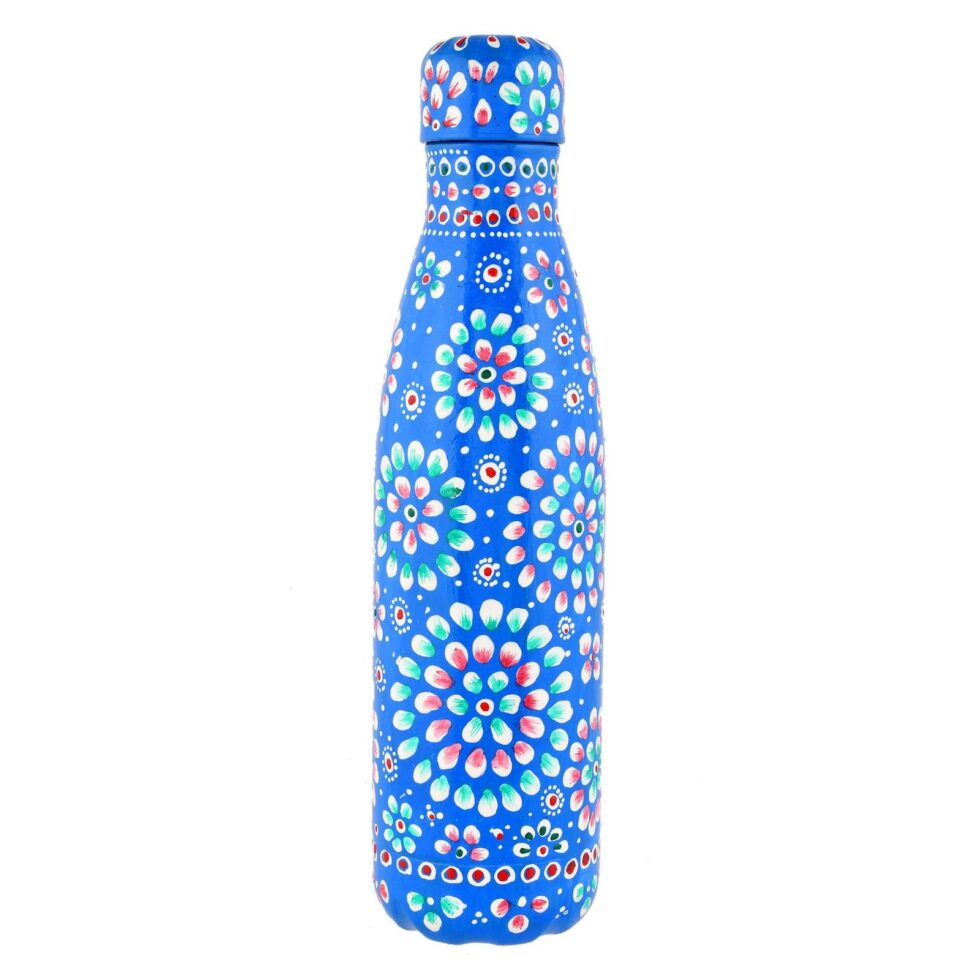 Hand-Painted Aluminium Water Bottle – Eco-Friendly Reusable Metal Flask with Mandala Floral Design (Blue)
(BLACKLUXE CRAFTS) - BLACKLUXECRAFTS