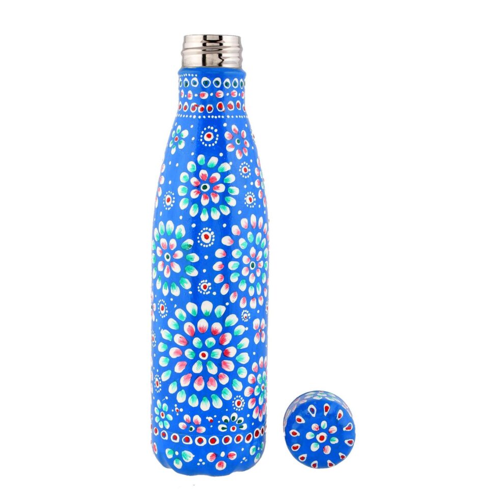 Hand-Painted Aluminium Water Bottle – Eco-Friendly Reusable Metal Flask with Mandala Floral Design (Blue)
(BLACKLUXE CRAFTS) - BLACKLUXECRAFTS