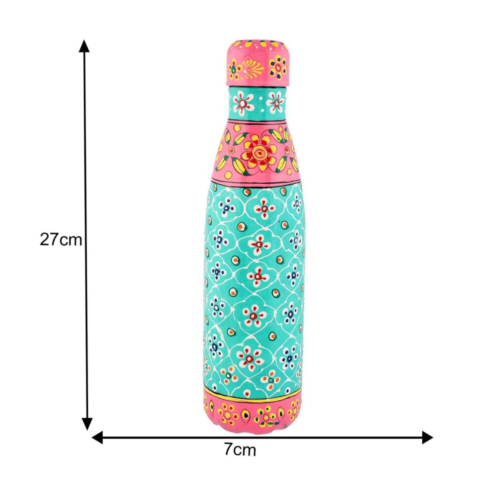 Hand-Painted Stainless Steel Water Bottle – Eco-Friendly Reusable Metal Flask with Floral & Geometric Pattern (Turquoise & Pink)
(BLACKLUXE CRAFTS) - BLACKLUXECRAFTS