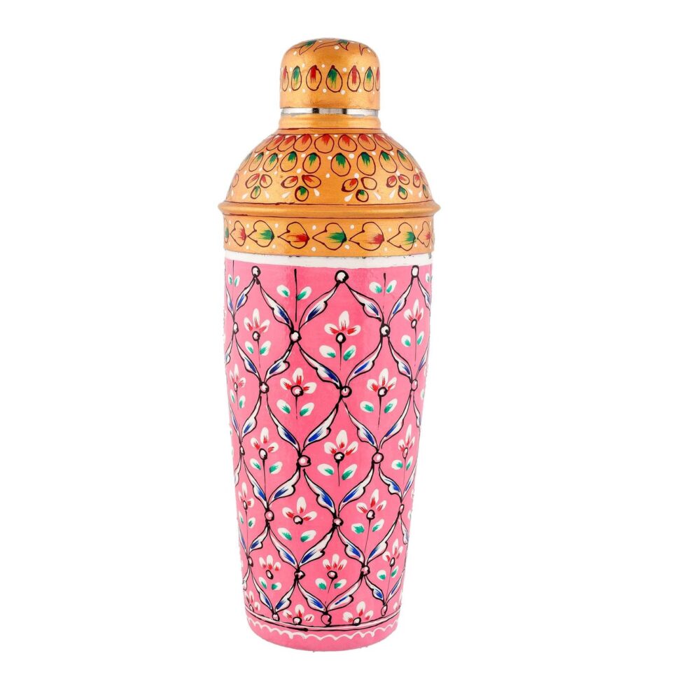 Hand-Painted Aluminium Cocktail Shaker – Barware Drink Mixer with Floral Design (Pink & Gold) (BLACKLUXE CRAFTS) - BLACKLUXECRAFTS
