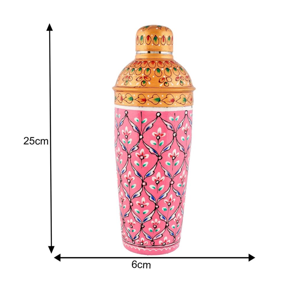 Hand-Painted Aluminium Cocktail Shaker – Barware Drink Mixer with Floral Design (Pink & Gold) (BLACKLUXE CRAFTS) - BLACKLUXECRAFTS