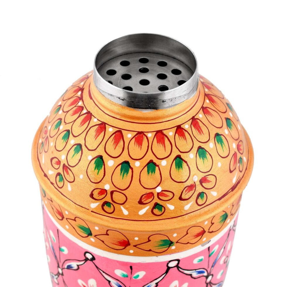 Hand-Painted Aluminium Cocktail Shaker – Barware Drink Mixer with Floral Design (Pink & Gold) (BLACKLUXE CRAFTS) - BLACKLUXECRAFTS