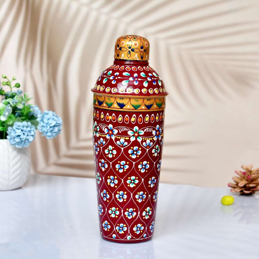 Hand-Painted Aluminium Cocktail Shaker – Barware Drink Mixer with Traditional Floral Design (Red & Gold)
(BLACKLUXE CRAFTS) - BLACKLUXECRAFTS