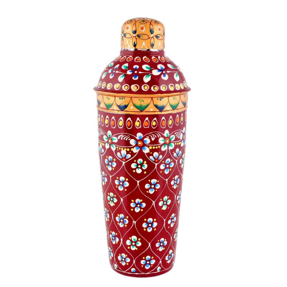Hand-Painted Aluminium Cocktail Shaker – Barware Drink Mixer with Traditional Floral Design (Red & Gold)
(BLACKLUXE CRAFTS) - BLACKLUXECRAFTS