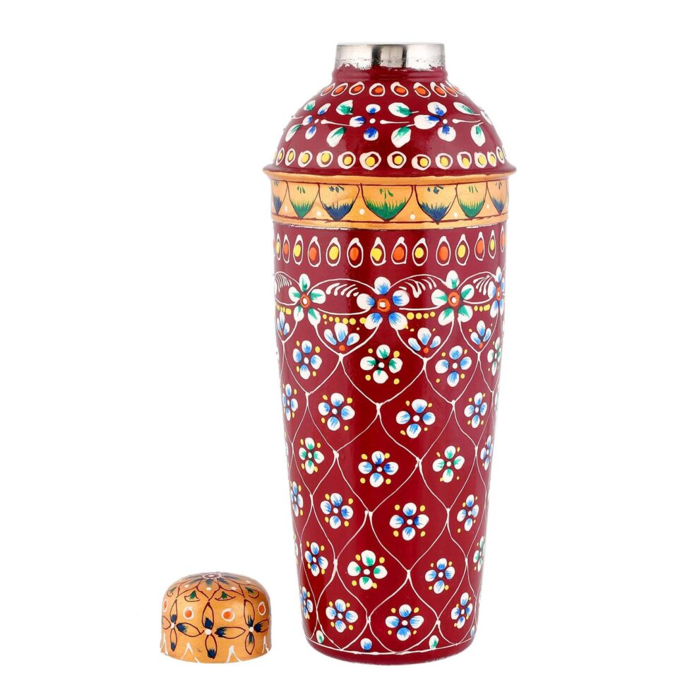 Hand-Painted Aluminium Cocktail Shaker – Barware Drink Mixer with Traditional Floral Design (Red & Gold)
(BLACKLUXE CRAFTS) - BLACKLUXECRAFTS