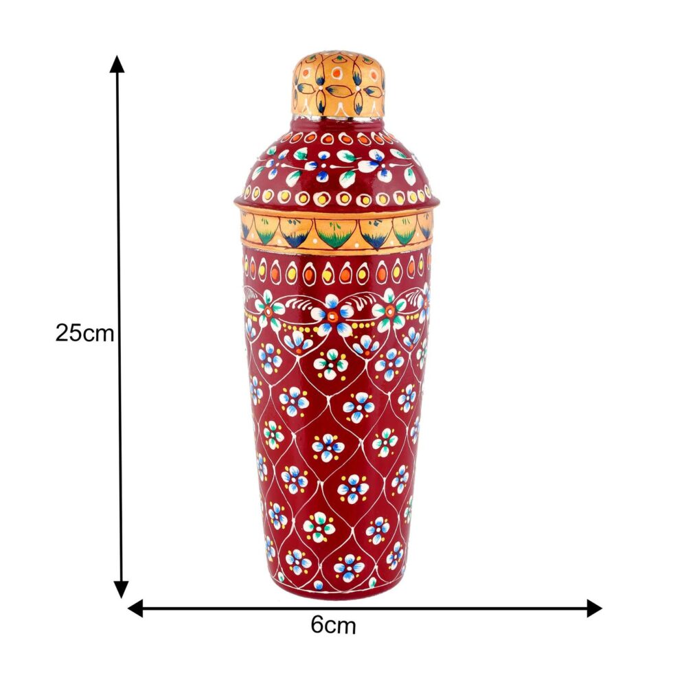 Hand-Painted Aluminium Cocktail Shaker – Barware Drink Mixer with Traditional Floral Design (Red & Gold)
(BLACKLUXE CRAFTS) - BLACKLUXECRAFTS