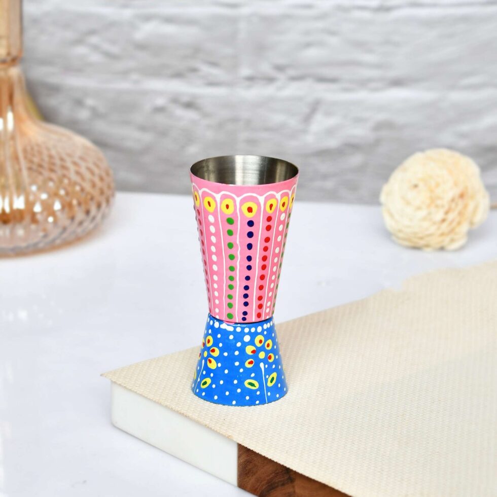 Hand-Painted Aluminium Jigger – Double-Sided Cocktail Measuring Cup for Bartenders & Home Bar (Pink & Blue Floral)
(BLACKLUXE CRAFTS) - BLACKLUXECRAFTS