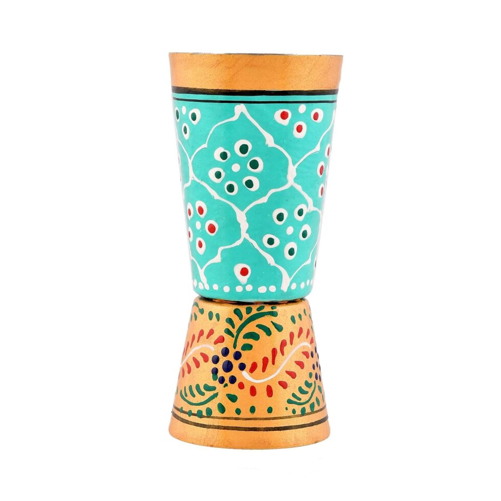 Hand-Painted Aluminium Jigger – Double-Sided Cocktail Measuring Cup for Bartenders & Home Bar (Turquoise & Gold Design) (BLACKLUXE CRAFTS) - BLACKLUXECRAFTS