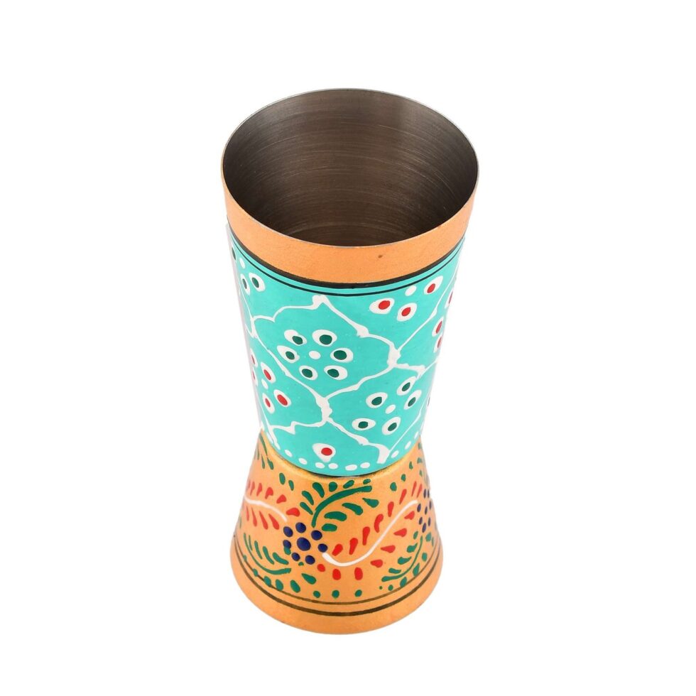 Hand-Painted Aluminium Jigger – Double-Sided Cocktail Measuring Cup for Bartenders & Home Bar (Turquoise & Gold Design) (BLACKLUXE CRAFTS) - BLACKLUXECRAFTS