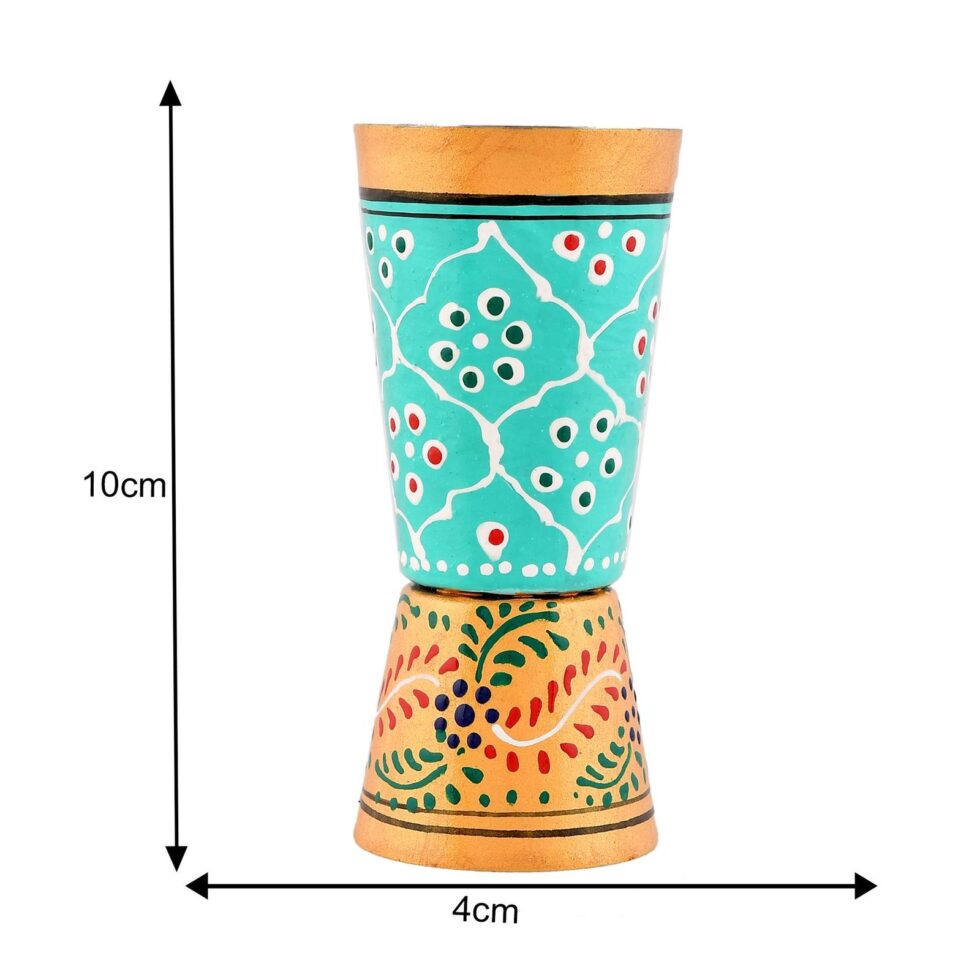 Hand-Painted Aluminium Jigger – Double-Sided Cocktail Measuring Cup for Bartenders & Home Bar (Turquoise & Gold Design) (BLACKLUXE CRAFTS) - BLACKLUXECRAFTS