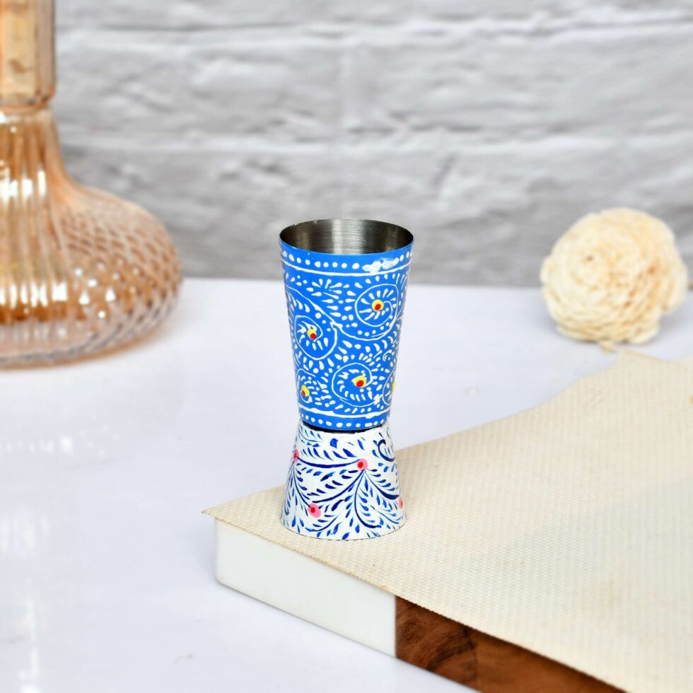 Handcrafted Aluminium Tumbler – Blue Floral Rajasthani Lacquer Painted Drinking Glass | Traditional Indian Handmade Cup (BLACKLUXE CRAFTS) - BLACKLUXECRAFTS