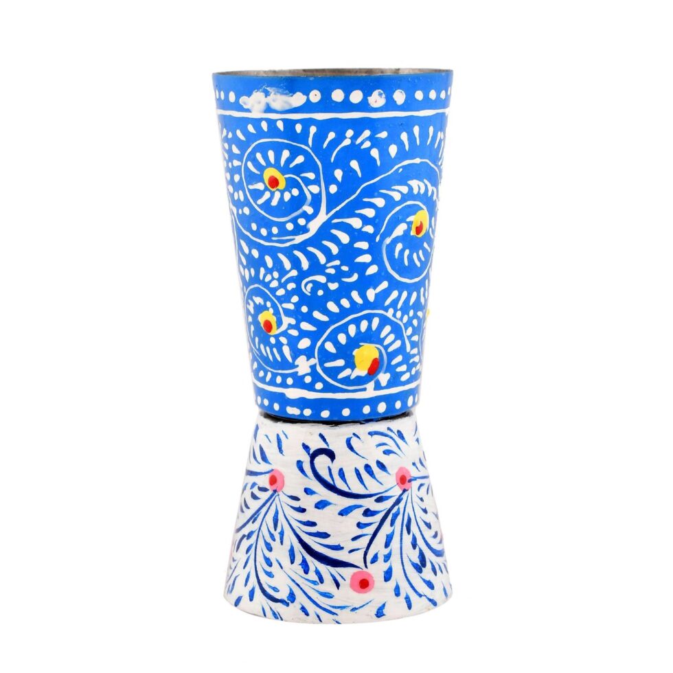 Handcrafted Aluminium Tumbler – Blue Floral Rajasthani Lacquer Painted Drinking Glass | Traditional Indian Handmade Cup (BLACKLUXE CRAFTS) - BLACKLUXECRAFTS
