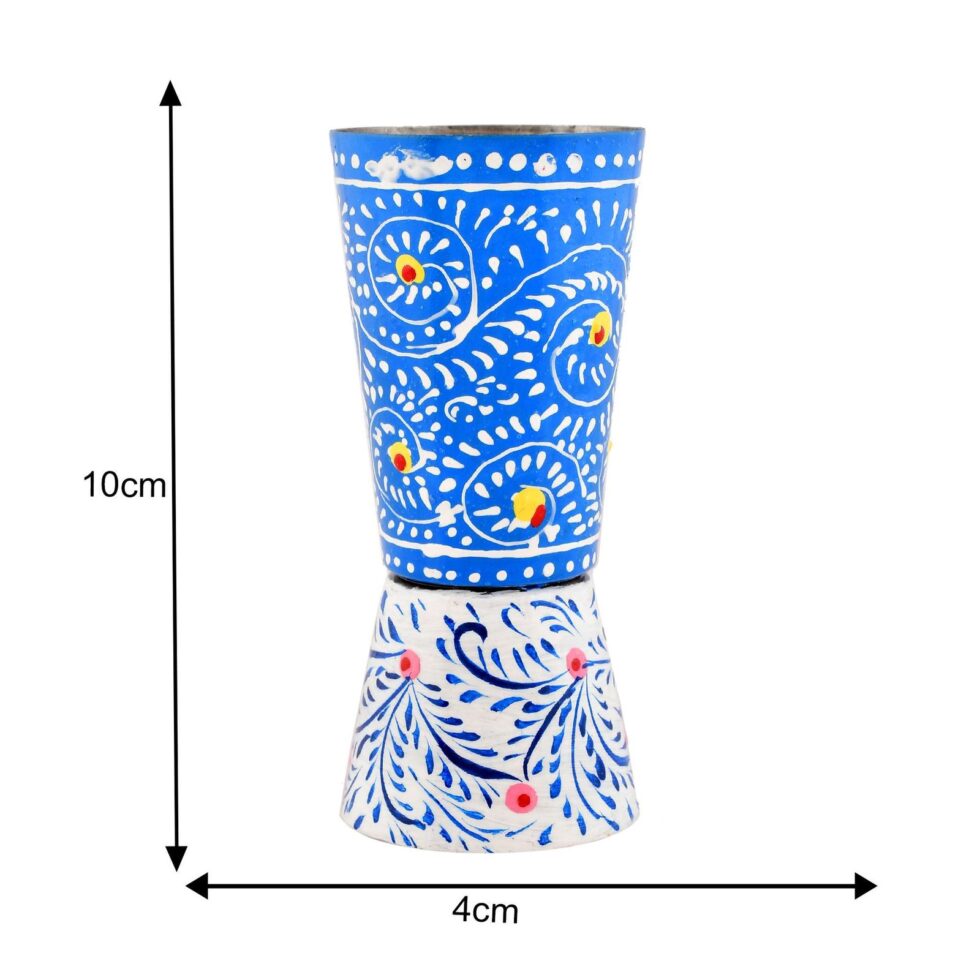 Handcrafted Aluminium Tumbler – Blue Floral Rajasthani Lacquer Painted Drinking Glass | Traditional Indian Handmade Cup (BLACKLUXE CRAFTS) - BLACKLUXECRAFTS