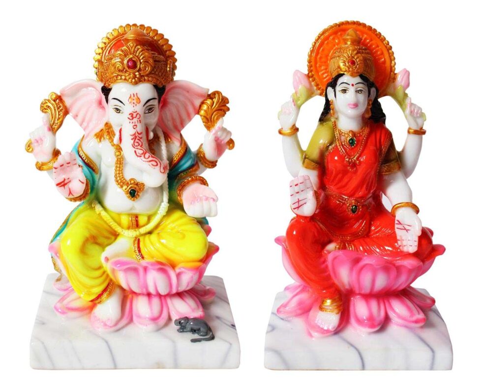 Lord Ganesha and Goddess Lakshmi Idol Set | Hindu God Figurines for Home Décor & Puja (BLACKLUXE CRAFTS - BLACKLUXECRAFTS