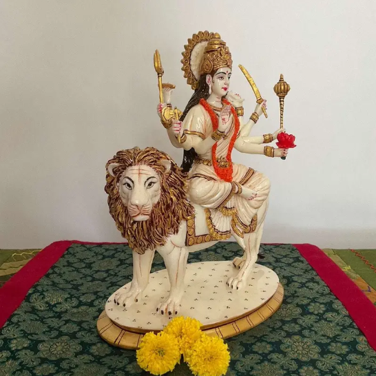 Goddess Durga Idol on Lion – Hindu Mata Statue for Navratri, Pooja, Temple & Spiritual Home Decor (BLACKLUXE CRAFTS) - BLACKLUXECRAFTS