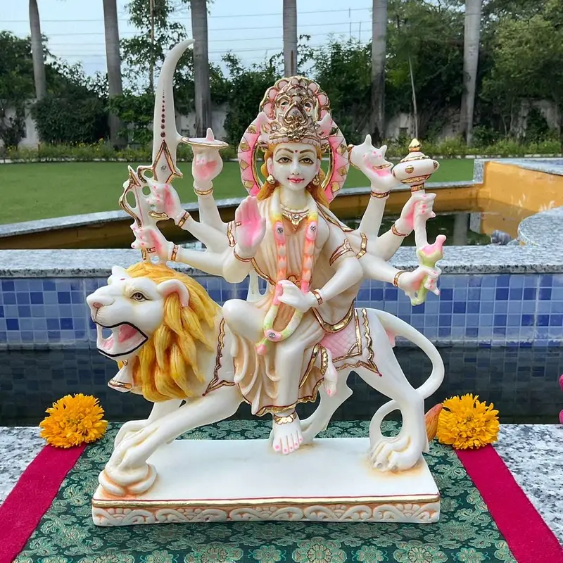 Goddess Durga Idol on Lion – Multi-Armed Hindu Mata Statue for Navratri, Pooja, Temple & Spiritual Decor (BLACKLUXE CRAFTS) - BLACKLUXECRAFTS