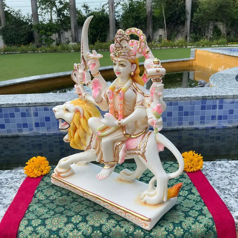 Goddess Durga Idol on Lion – Multi-Armed Hindu Mata Statue for Navratri, Pooja, Temple & Spiritual Decor (BLACKLUXE CRAFTS) - BLACKLUXECRAFTS
