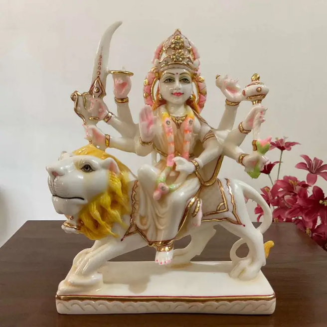 Goddess Durga Idol on Lion – Multi-Armed Mata Murti for Navratri, Temple, Pooja & Spiritual Home Decor (BLACKLUXE CRAFTS) - BLACKLUXECRAFTS
