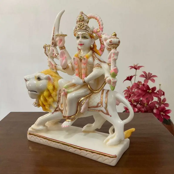 Goddess Durga Idol on Lion – Multi-Armed Mata Murti for Navratri, Temple, Pooja & Spiritual Home Decor (BLACKLUXE CRAFTS) - BLACKLUXECRAFTS