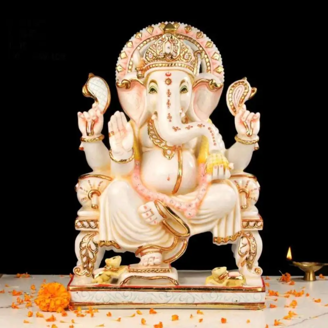 Lord Ganesha Idol – Hindu God Ganpati Statue for Home Temple, Pooja, Meditation & Spiritual Decor (BLACKLUXE CRAFTS) - BLACKLUXECRAFTS