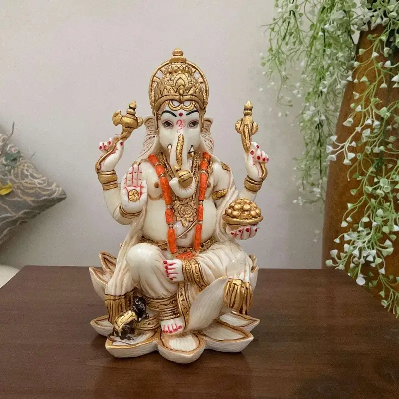 Handcrafted Lord Ganesha Idol for Home Decor, Pooja & Gifts – Resin Statue of Hindu Elephant God on Lotus
(BLACKLUXE CRAFTS) - BLACKLUXECRAFTS